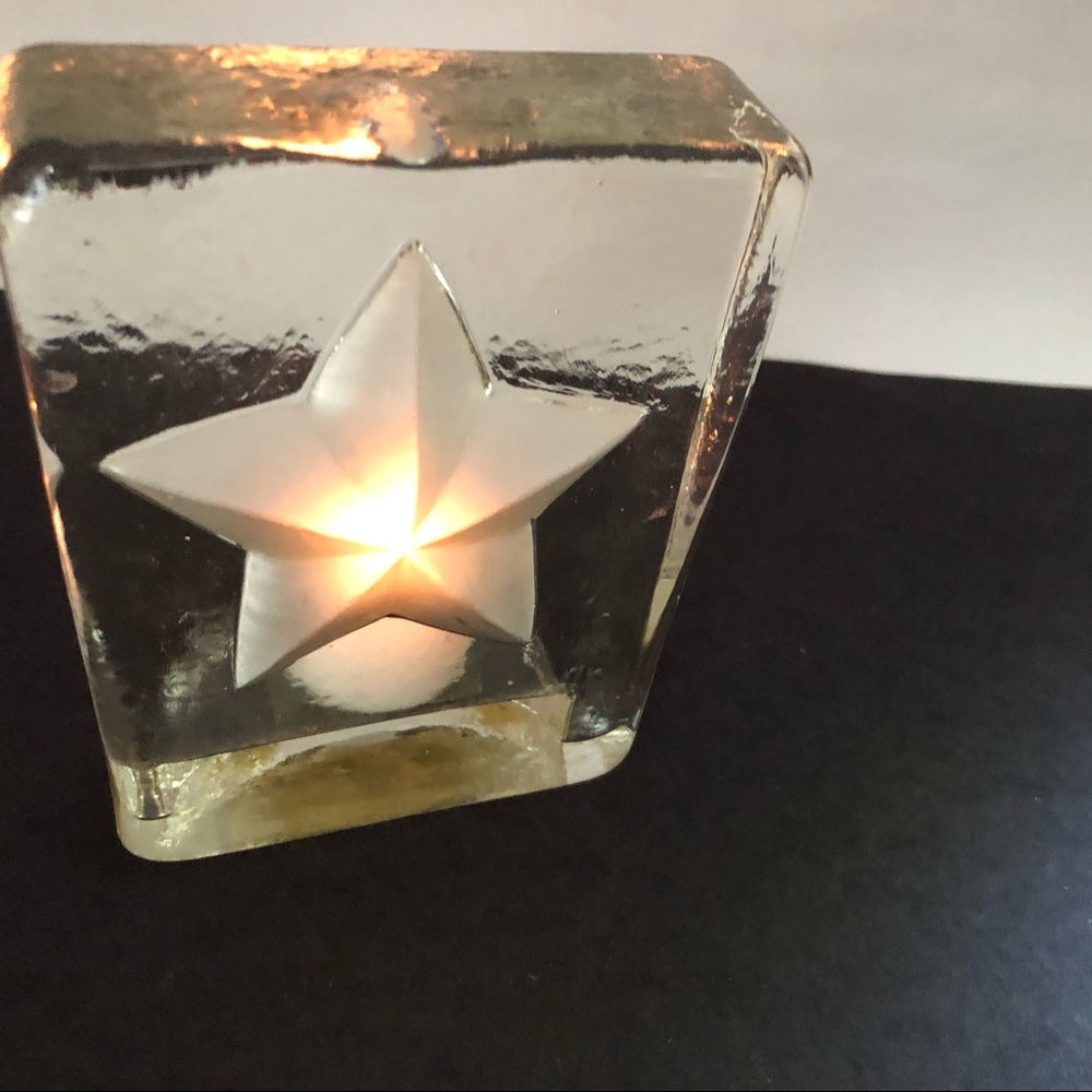 Thick Glass with Frosted Star votive Candle Holder